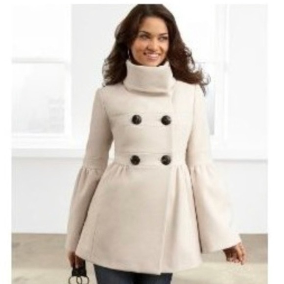 LOFT Oatmeal Bell Sleeve Empire Waisted Peacoat - Picture 11 of 11